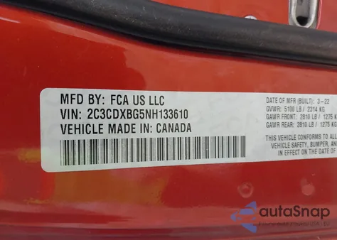 2022 Dodge Charger Sxt Rwd из США, поврежденный, VIN 2C3CDXBG5NH133610